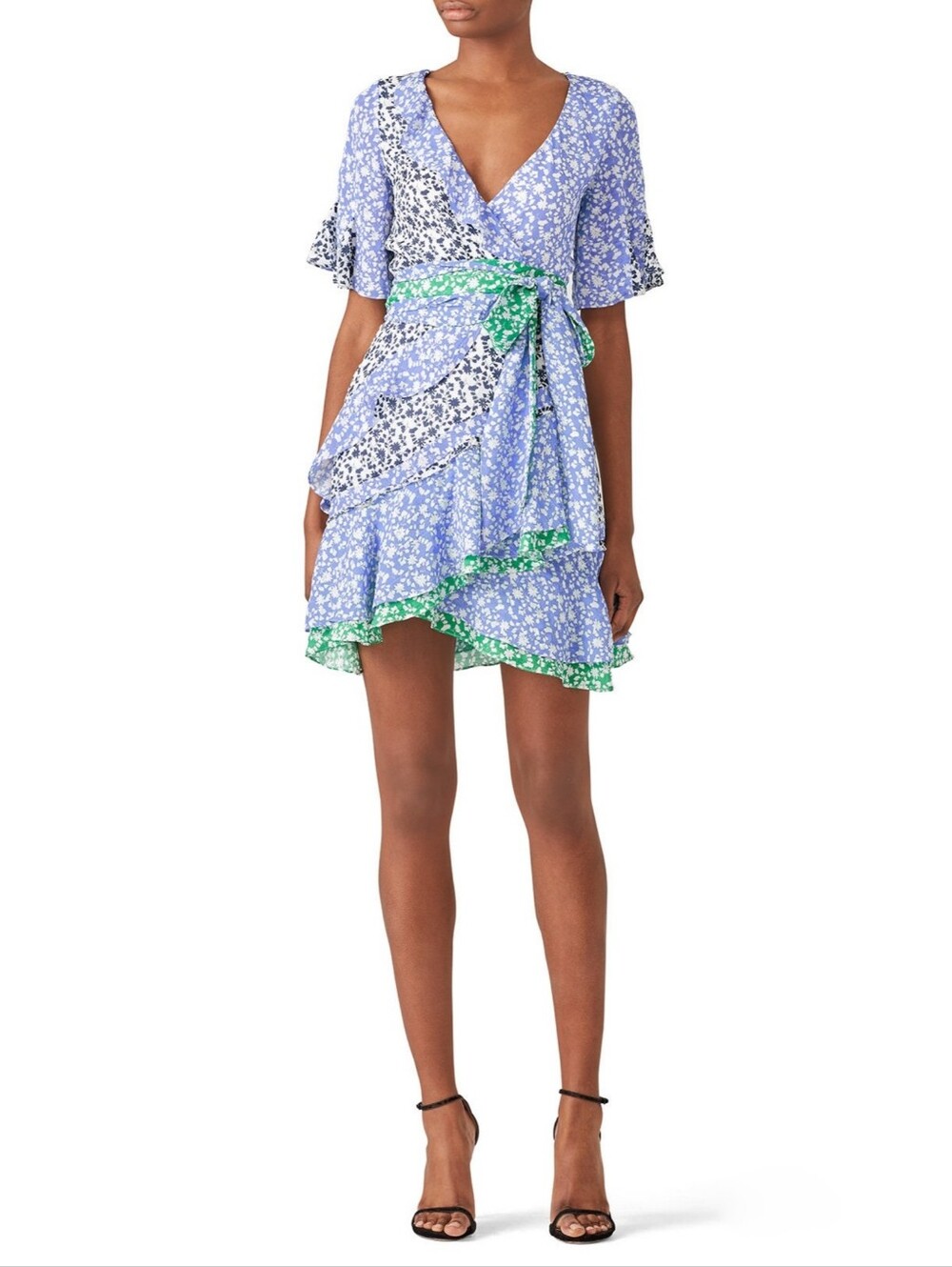 Tanya Taylor 100% Silk Bianka Ditsy Floral Wrap Dress Size 12 Feminine Ruffle